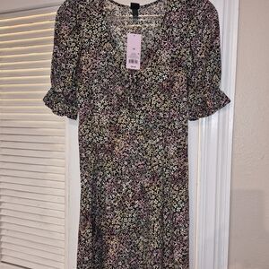 wild fable Black Midi Dress with Pink & Cream Floral Print